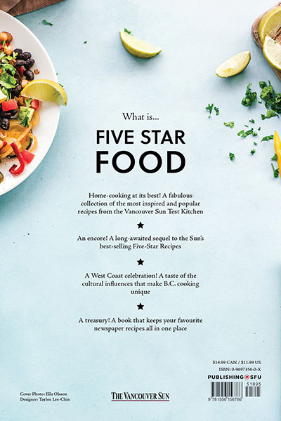 The back cover design for the Five Star Food cookbook.