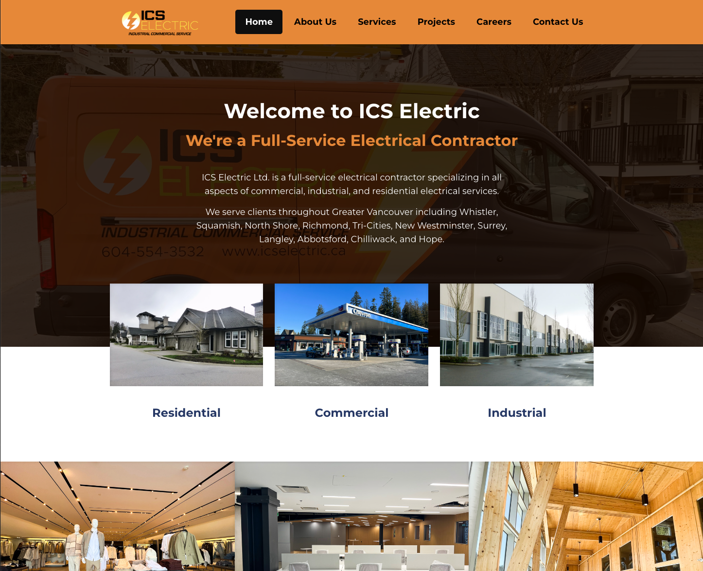 A work in progress image of the ICS Electric home page.