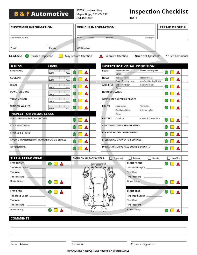 Automotive Checklist Form.