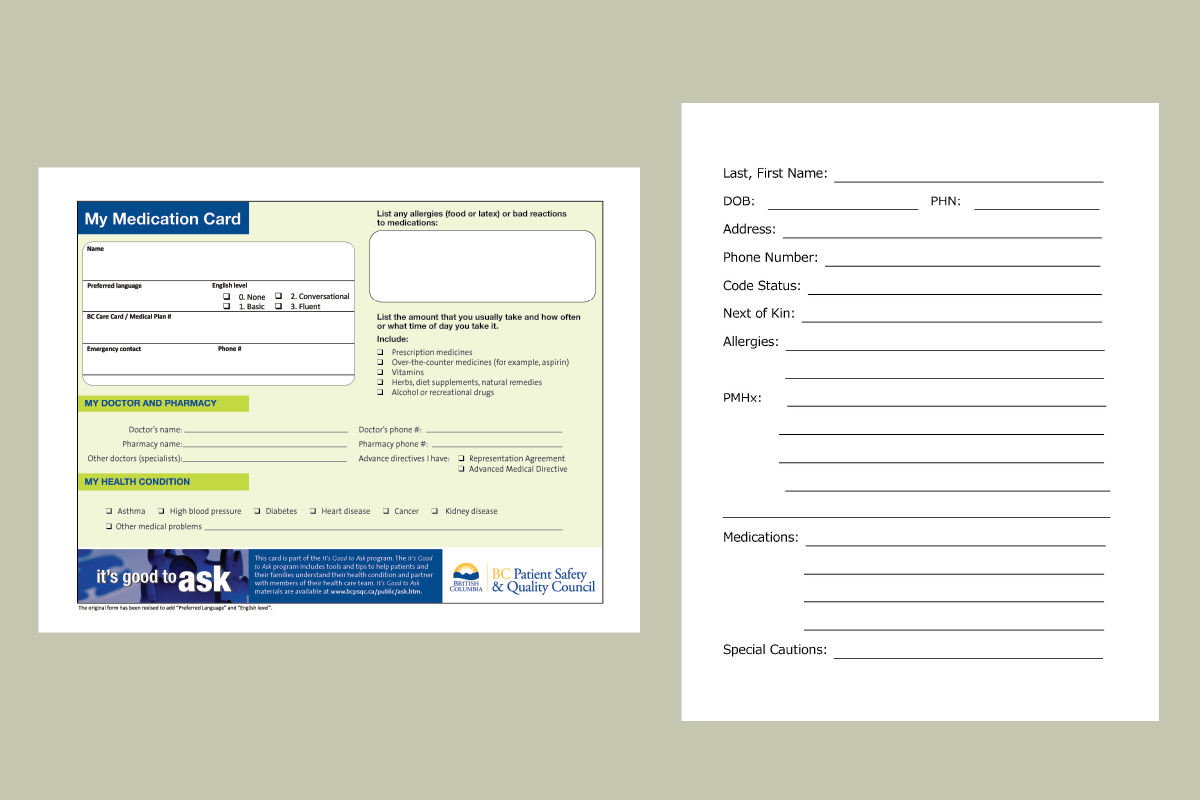The first worksheet medical form that currently belongs in the greensleeve.
