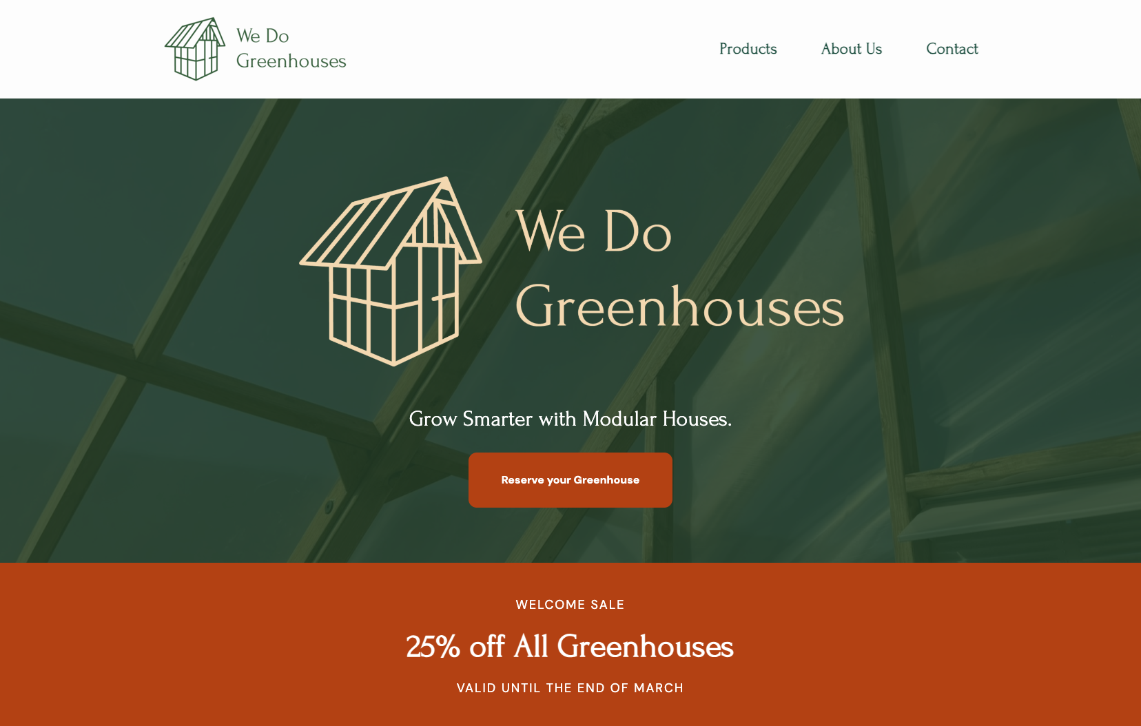 A screenshot of the home page of the We Do Greenhouses website.