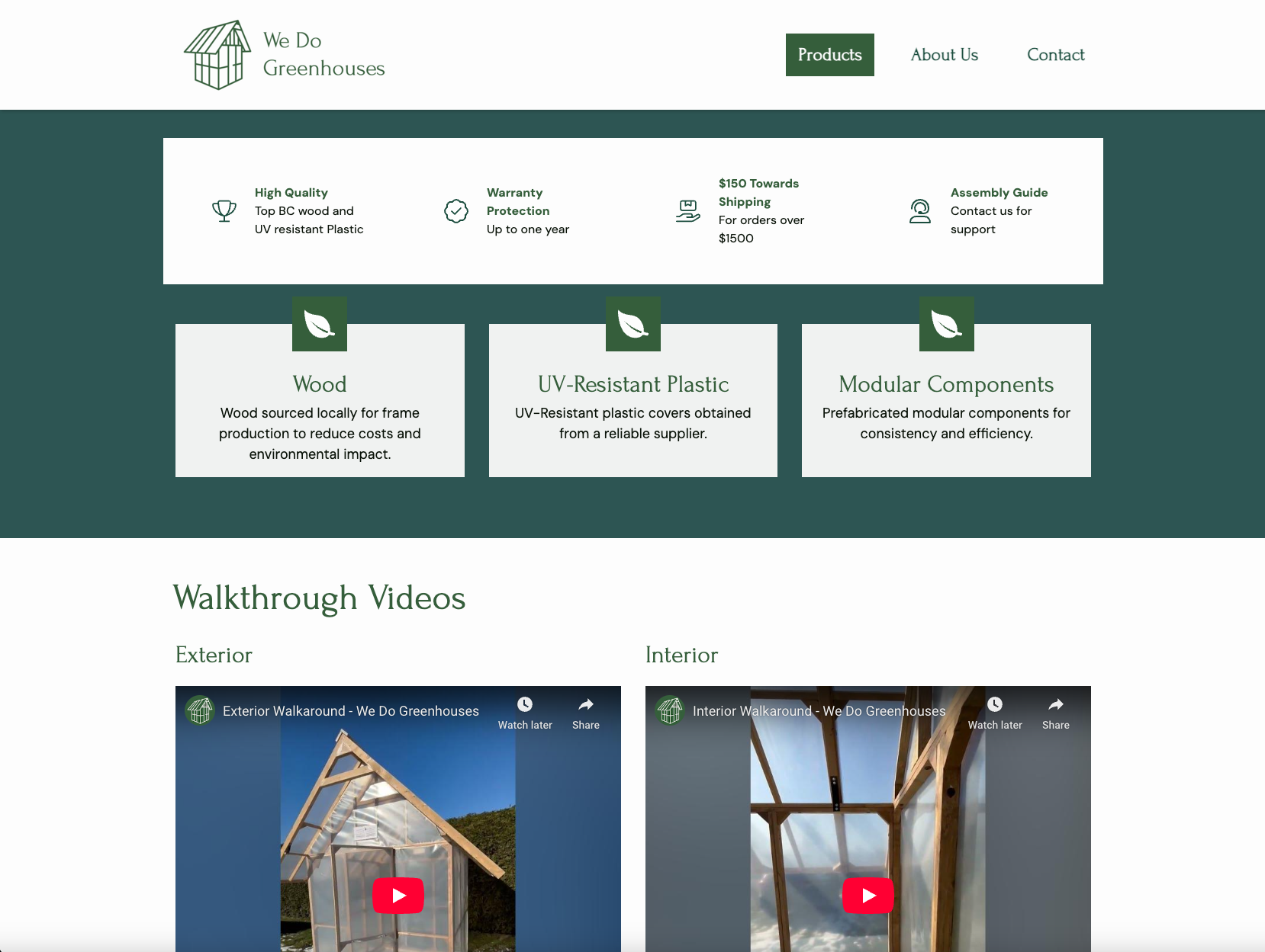 A screenshot of additional details of the greenhouse product information page of the We Do Greenhouses website.